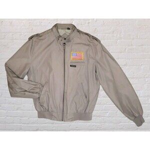 Vtg Members Only Classic Bomber Jacket Men 38 Tan USA Flag Patch Cafe Racer 80s